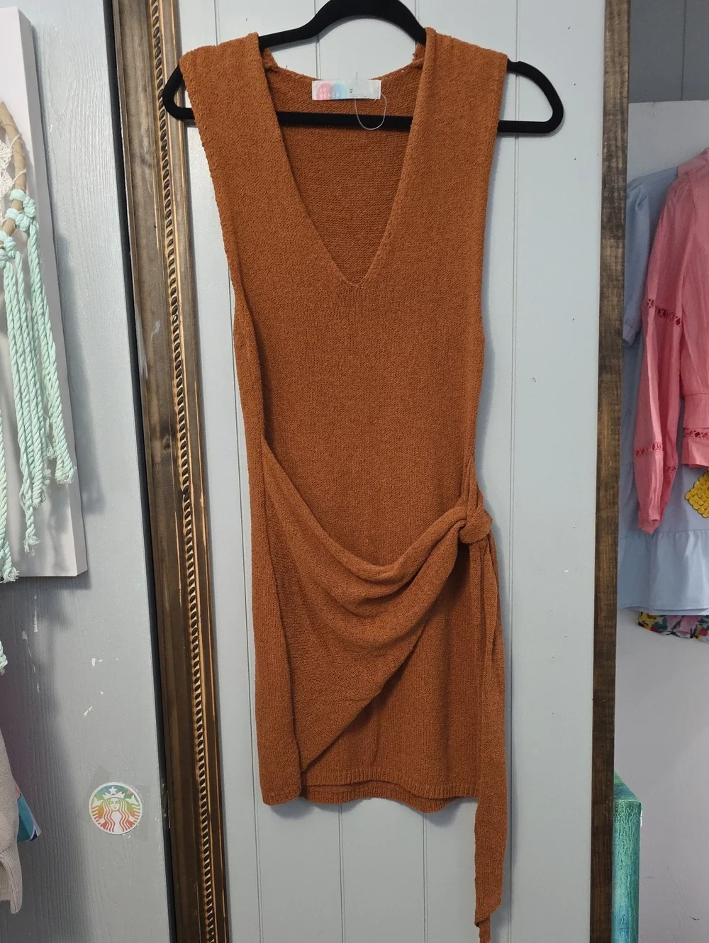 Free People Sleeveless V-Neck Mini Dress in Rust